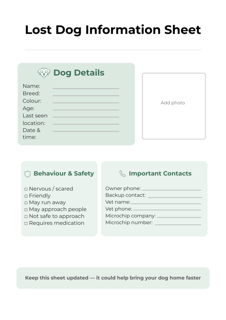 Dog information sheet printable